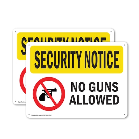 Signmission No Guns Allowed OSHA Security Notice Sign, Aluminum, 14in W x 10in L, 2PK OS-2PACK-SN-A-1014-L-11614